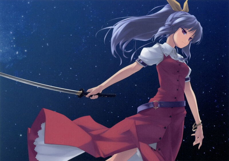 anime girl with sword in space