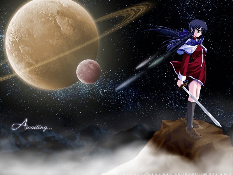 anime girl with sword in space