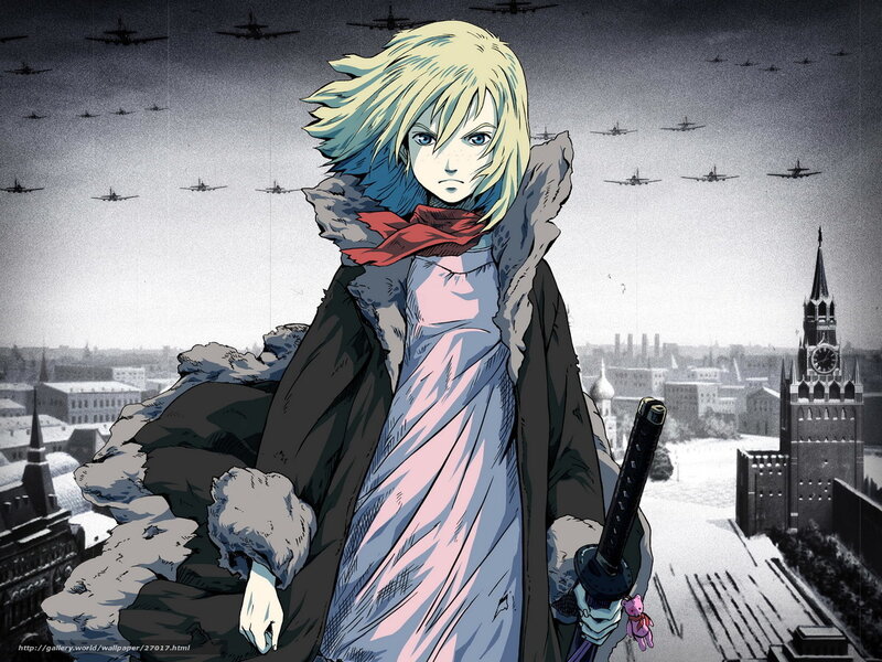 Anime girl with sword in war