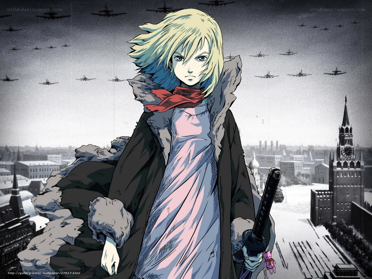 Anime girl with sword in war