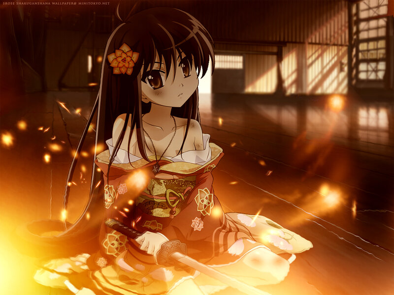 Anime girl with sword in warm light