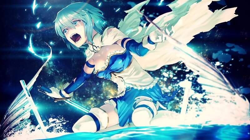 anime girl with sword in water