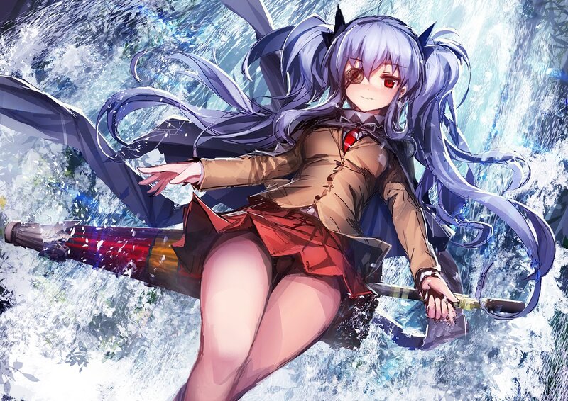 anime girl with sword in water