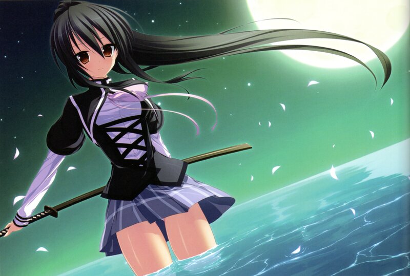 Anime girl with sword in water