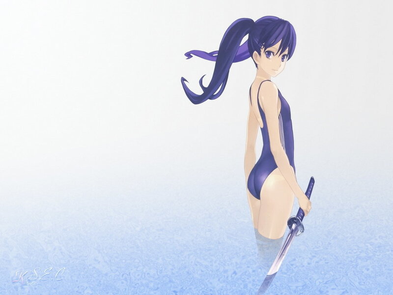 anime girl with sword in water