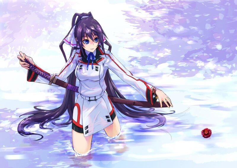 anime girl with sword in water