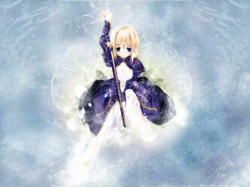 anime girl with sword in water