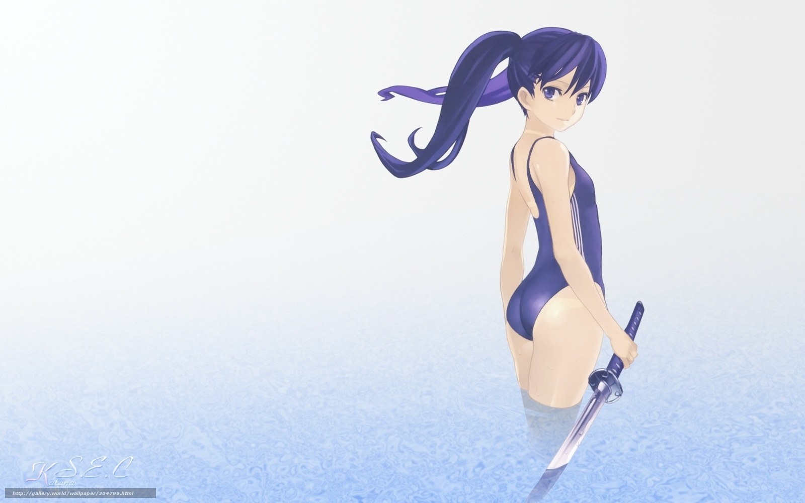 anime girl with sword in water