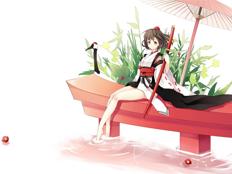 Anime girl with sword on boat