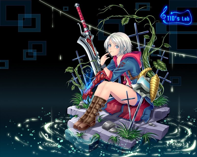anime girl with sword on island
