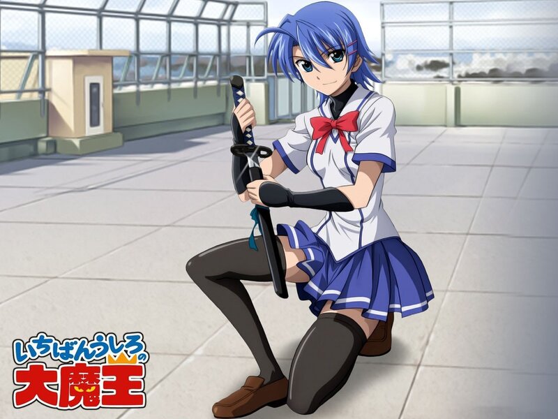 Anime girl with sword on rooftop
