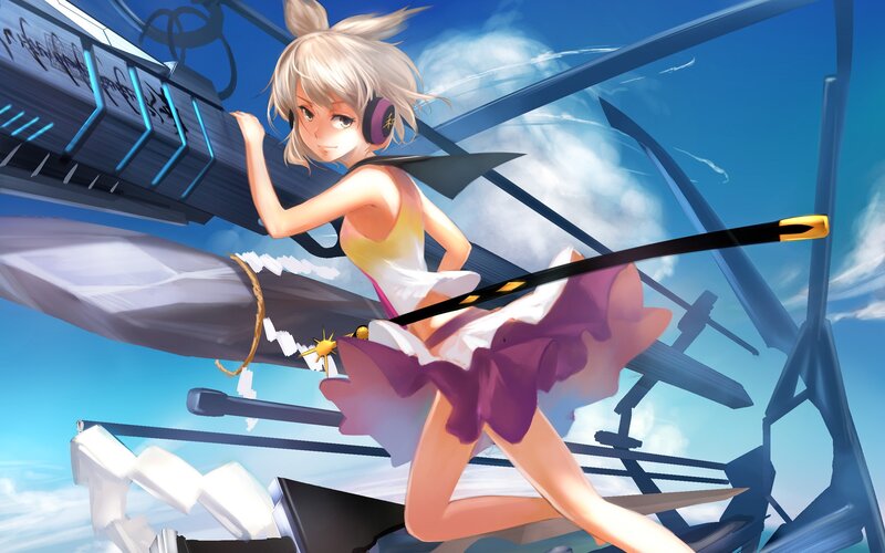 anime girl with sword on ship