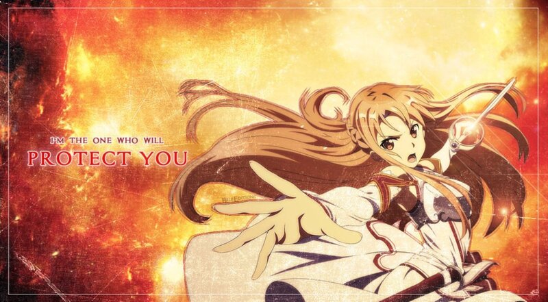 Anime Girl with Sword — Orange, Dramatic, Fire, Text