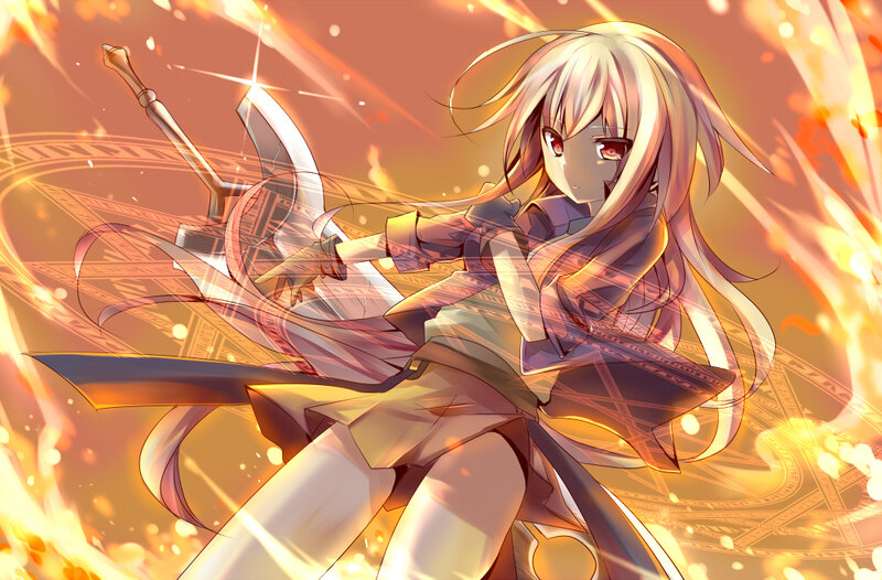 Anime Girl with Sword — Orange, Dramatic, Fire