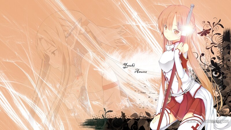 Anime Girl with Sword — Orange, Dramatic, Long Hair, Skirt
