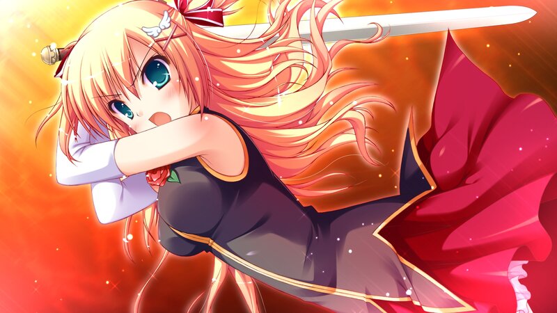 Anime Girl with Sword — Orange, Dramatic, Long Hair