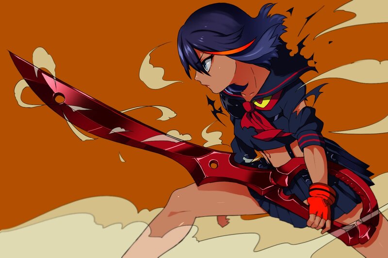Anime Girl with Sword — Orange, Dramatic, Manga