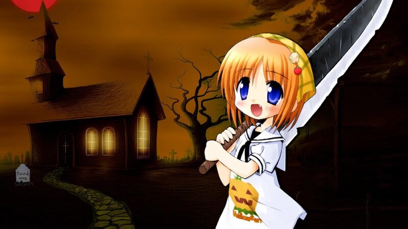 Anime Girl with Sword — Orange, Dramatic, Night, Church