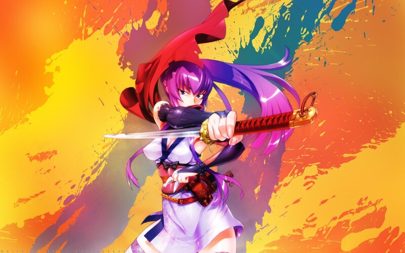 Anime Girl with Sword — Orange, Dramatic, Red Hood