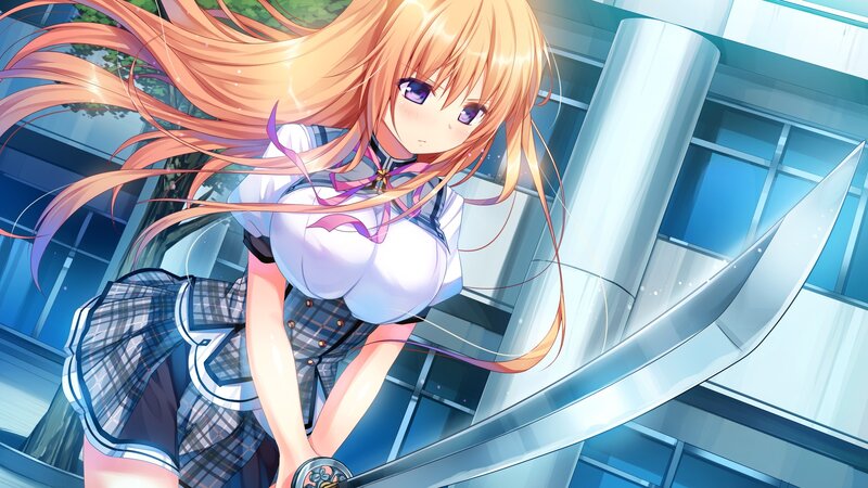 Anime Girl with Sword — Orange, Dramatic, School Uniform
