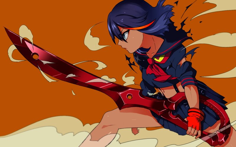 Anime Girl with Sword — Orange, Dramatic, Skirt