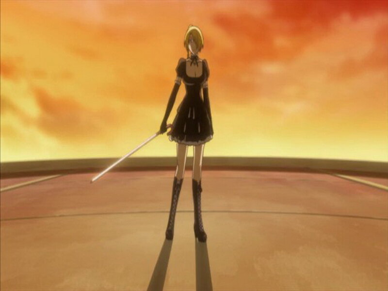 Anime Girl with Sword — Orange, Dramatic, Sunset, Dress