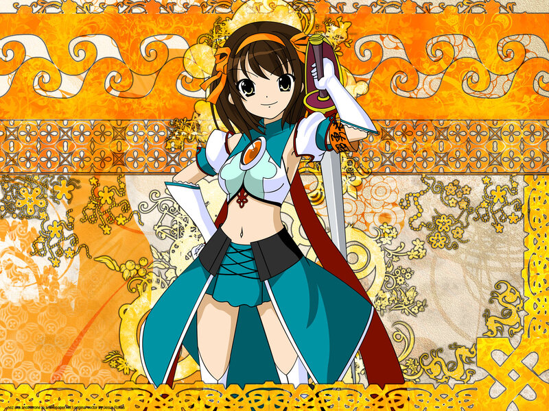 Anime Girl with Sword — Orange, Playful, Skirt