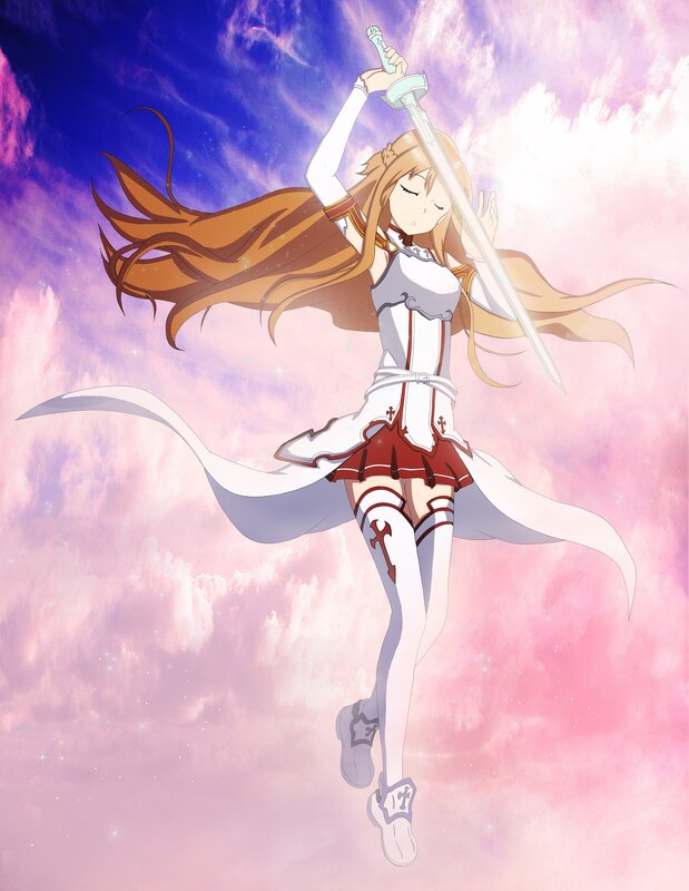 Anime Girl with Sword — Pink, Dramatic, Clouds