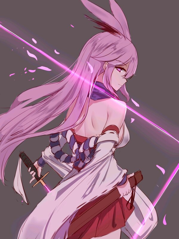 Anime Girl with Sword — Pink, Dramatic, Digital Art, Long Hair