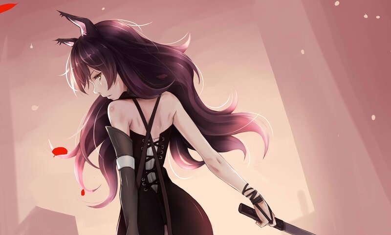 Anime Girl with Sword — Pink, Dramatic, Digital Art