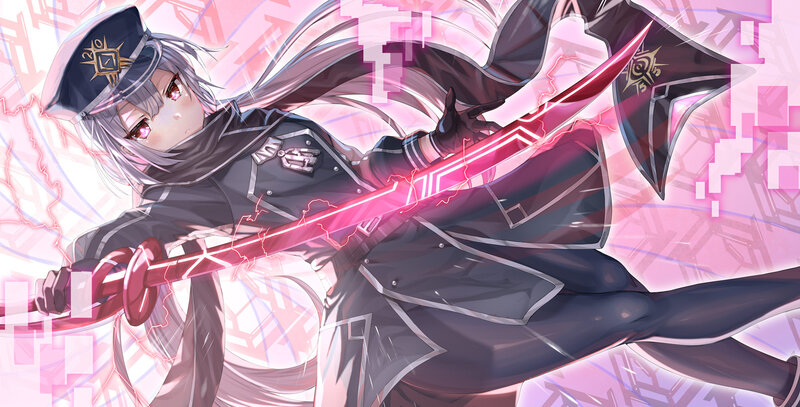 Anime Girl with Sword — Pink, Dramatic, Digital Art, Uniform