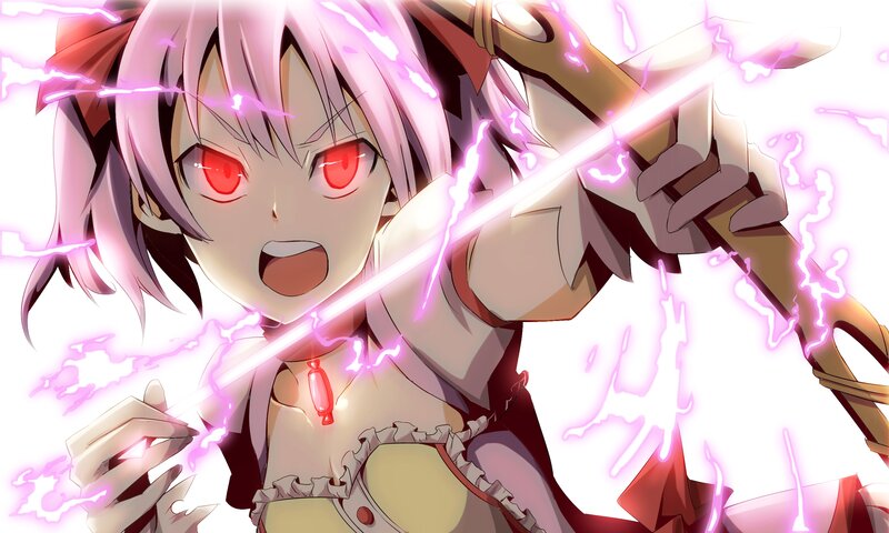 Anime Girl with Sword — Pink, Dramatic, Lightning, Red Eyes