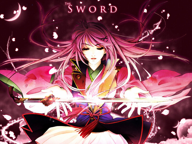 Anime Girl with Sword — Pink, Dramatic, Night, Cherry Blossoms