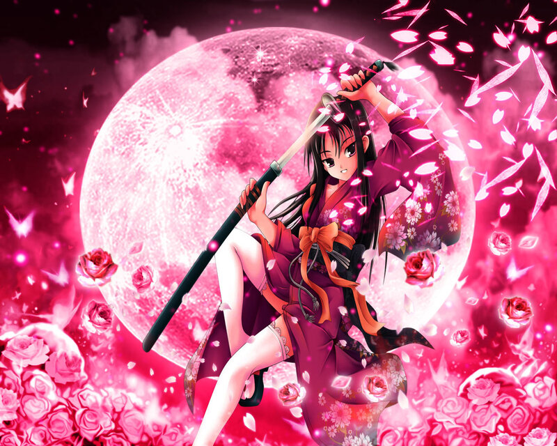 Anime Girl with Sword — Pink, Dramatic, Night