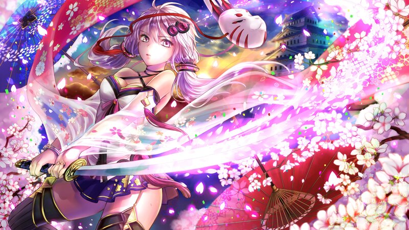 Anime Girl with Sword — Pink, Dramatic, Spring, Digital Art, Sakura