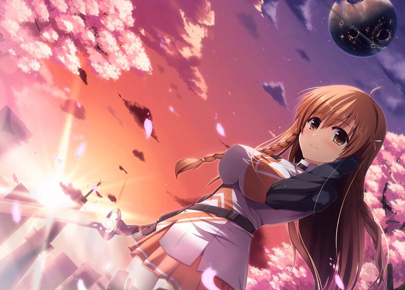 Anime Girl with Sword — Pink, Dramatic, Sunset