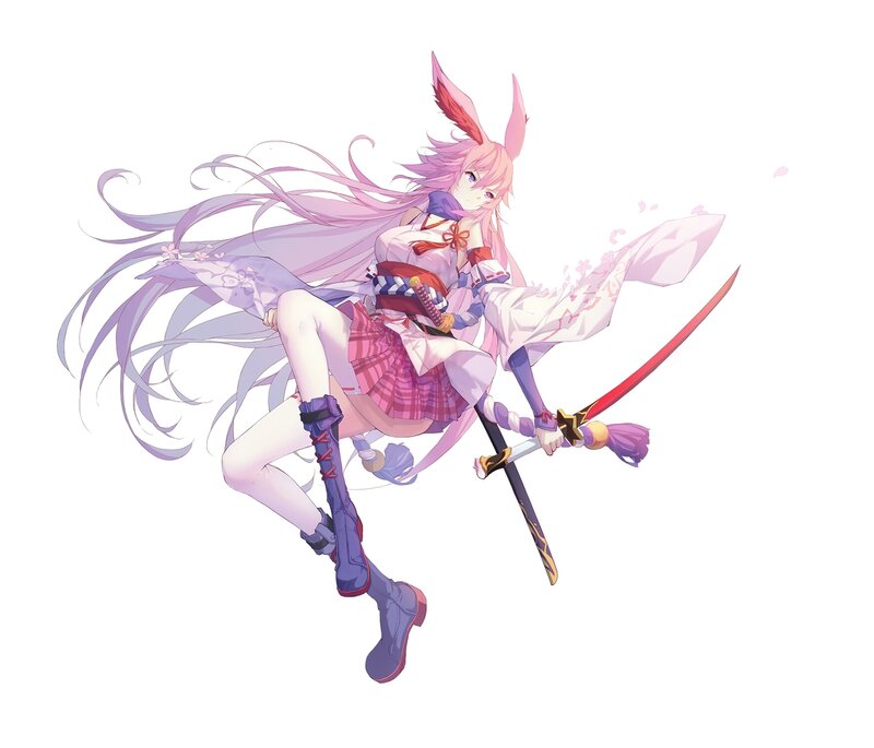 Anime Girl with Sword — Pink, Dynamic, Digital Art, Long Hair, Ears