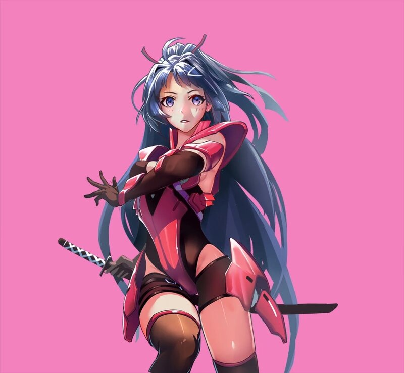 Anime Girl with Sword — Pink, Dynamic, Digital Art, Long Hair