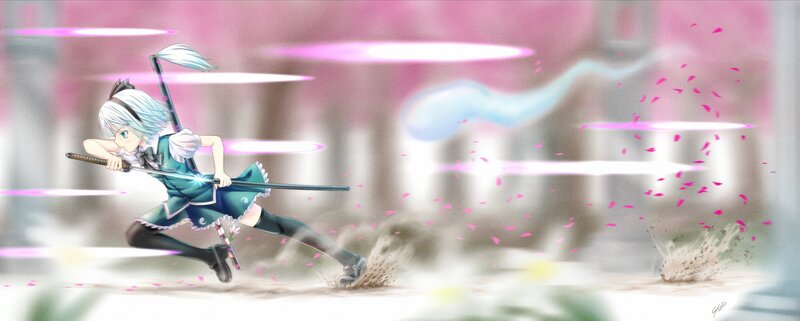 Anime Girl with Sword — Pink, Dynamic, Energetic, Spring