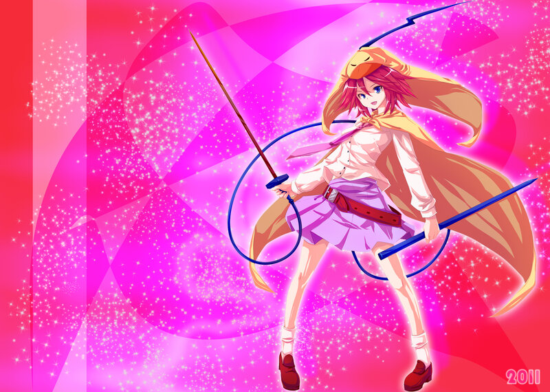 Anime Girl with Sword — Pink, Dynamic, Energetic