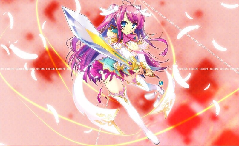 Anime Girl with Sword — Pink, Dynamic, Feathers