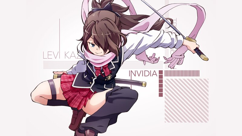Anime Girl with Sword — Pink, Dynamic, School Uniform, Cat Ears