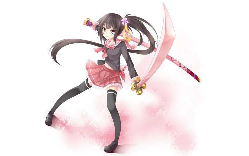 Anime Girl with Sword — Pink, Dynamic, School Uniform