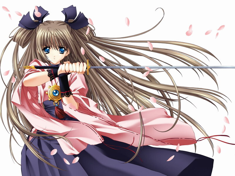 Anime Girl with Sword — Pink, Dynamic, Spring, Cherry Blossoms