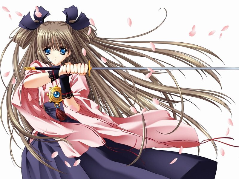 Anime Girl with Sword — Pink, Dynamic, Spring, Pink Petals