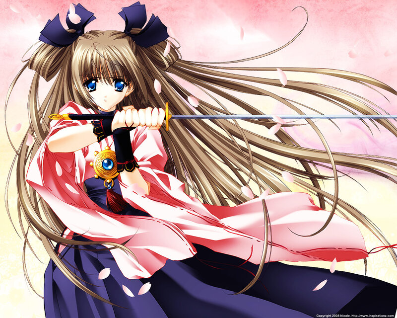 Anime Girl with Sword — Pink, Dynamic, Spring, Sakura Petals