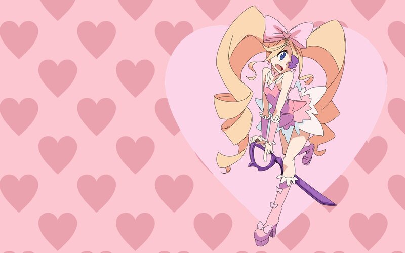 Anime Girl with Sword — Pink, Playful, Heart Pattern