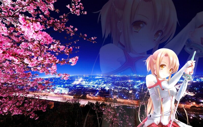 Anime Girl with Sword — Pink, Serene, Night