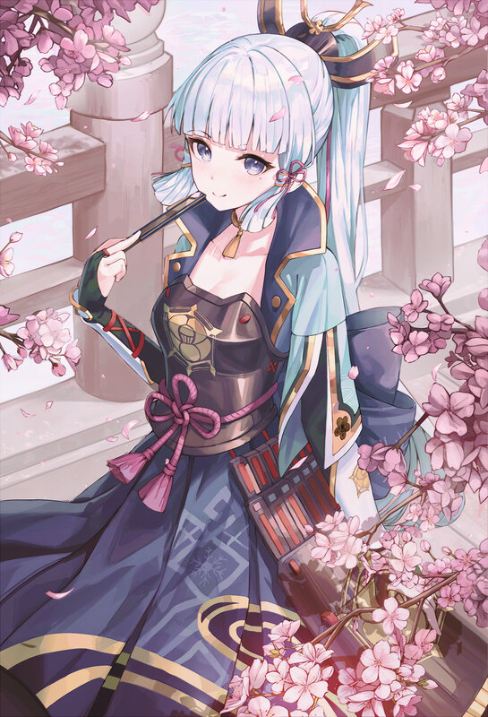 Anime Girl with Sword — Pink, Serene, Spring, Digital Art, Cherry Blossoms, Armor