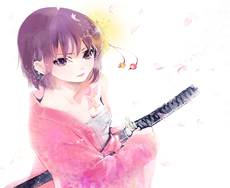 Anime Girl with Sword — Pink, Serene, Spring
